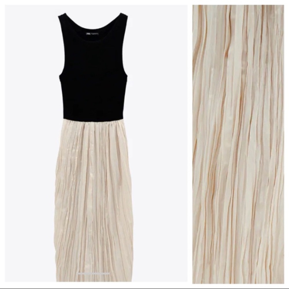 NWT Zara Combination Dress ribbed tank top crinkle wrinkle plisse effect skirt